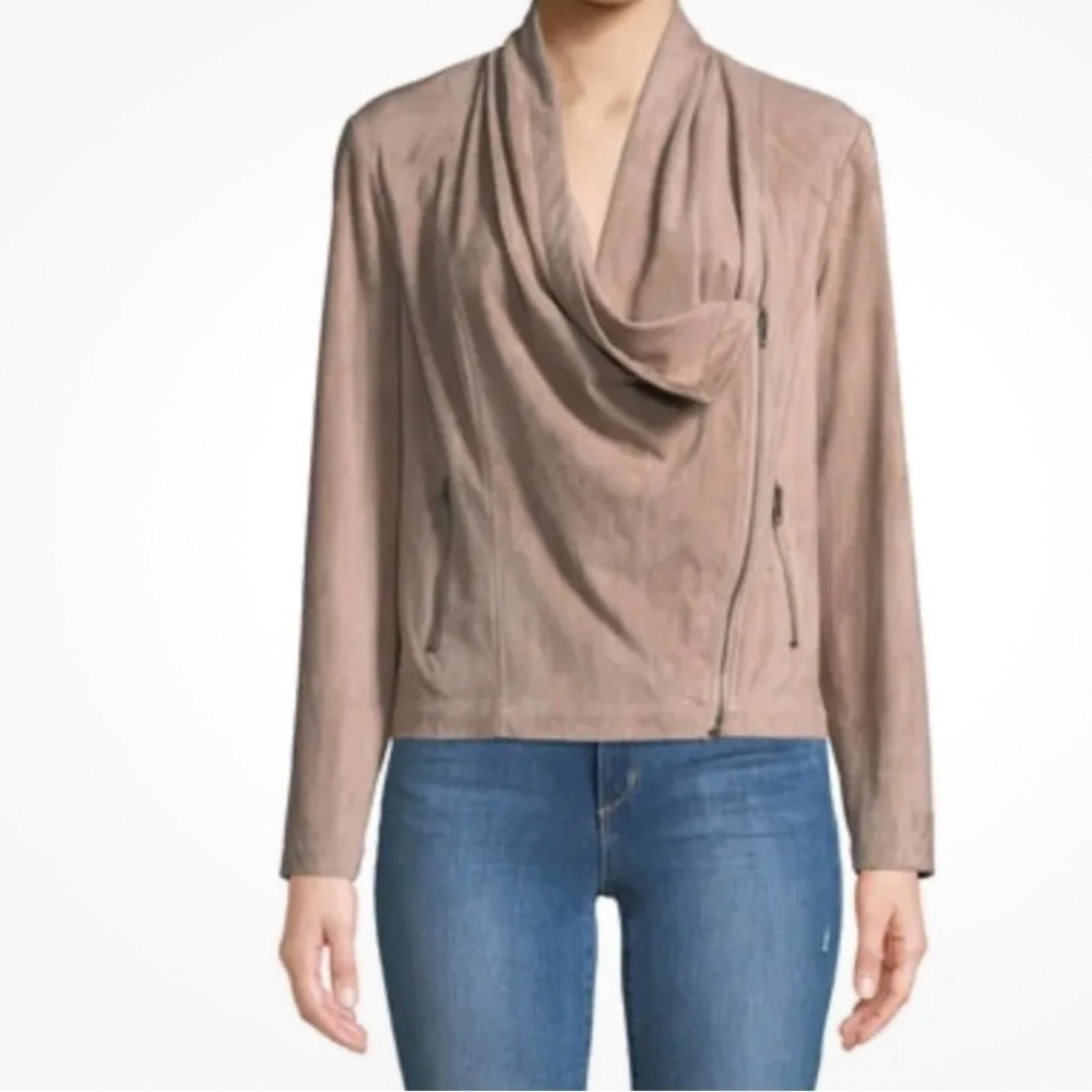Cupcakes And Cashmere Size M Holt Lace-Up Cowl-Neck Women Moto Jacket Faux Suede